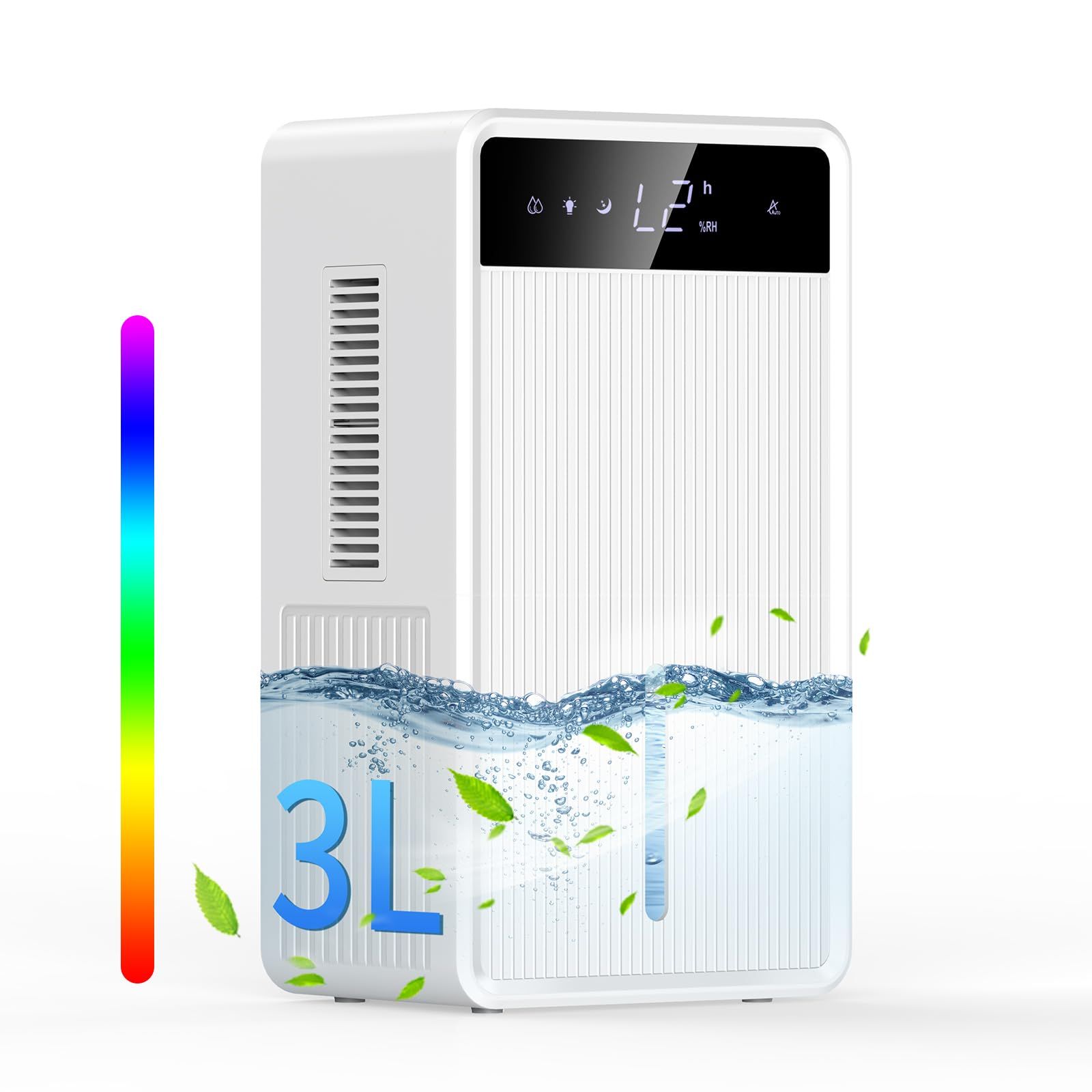 除湿機 小型 じょしつき 大容量 3L 空気清浄機 除湿器 dehumidifier ペルチェ式 デュアルコア除湿機 ハイブリッド式 静音 強力除湿 衣類乾燥 タイマー付き コンパクト 省エネ 7色LED 自動モード搭載 湿気取り カビ対策 梅雨対策…