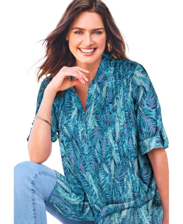 ウーマン ウィズイン レディース トップス シャツ ボタンダウン ダウン Woman Within Womens Within Pintucked Button Down Gauze Shirt Pa