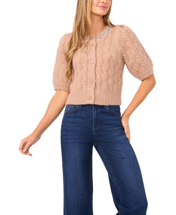 セセ レディース アウター ニット・セーター セーター 半袖 カーディガン CeCe Womens ShortSleeve Rhinestone Cardigan Sweater Burnt Cara 20,705円