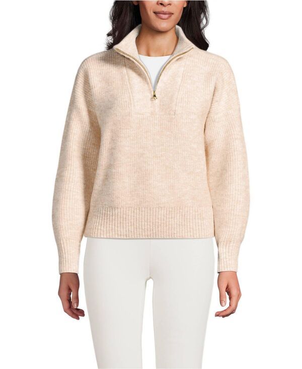 ランズエンド レディース アウター ニット・セーター ハーフジップ セーター Lands End Womens Fuzzy Wedged Quarter Zip Sweater Light champ