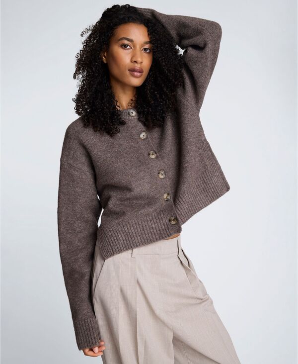 ケネスコール レディース アウター ニット・セーター クルーネック カーディガン Kenneth Cole Womens Crewneck Button Up Cardigan Mink Taupe