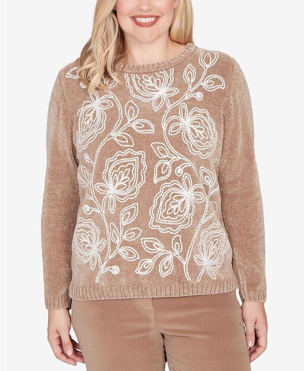 アルフレッド ダナー レディース アウター ニット・セーター プチ セーター Alfred Dunner Womens Petite Vienna Stitched Leaf Detail Sweat
