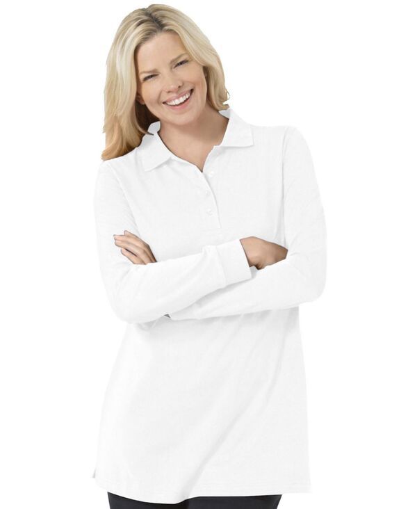 ウーマン ウィズイン レディース トップス シャツ ポロシャツ プラスサイズ 長袖 Woman Within Plus Size LongSleeve Polo Shirt White ホワイト