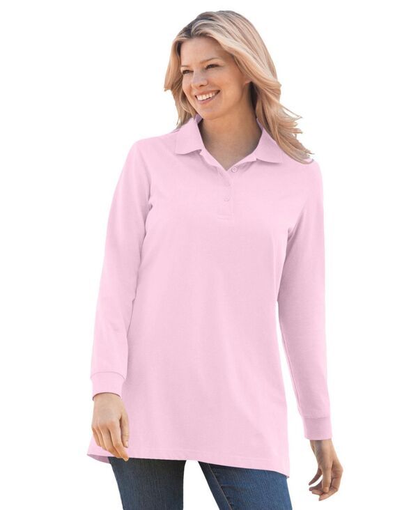 ウーマン ウィズイン レディース トップス シャツ ポロシャツ プラスサイズ 長袖 Woman Within Plus Size LongSleeve Polo Shirt Pink ピンク