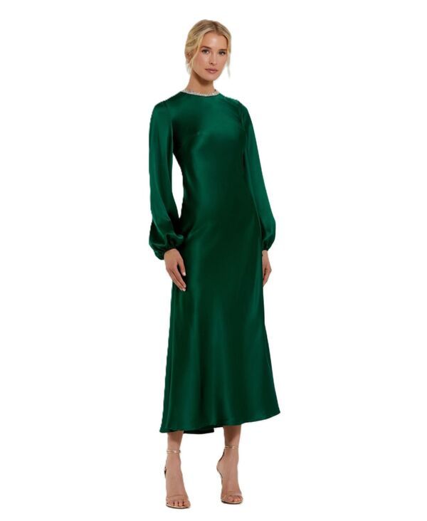 マックダガル レディース トップス ワンピース ハイネック Mac Duggal Womens High Neck Long Sleeve Crystal Detail Dress Emerald エ