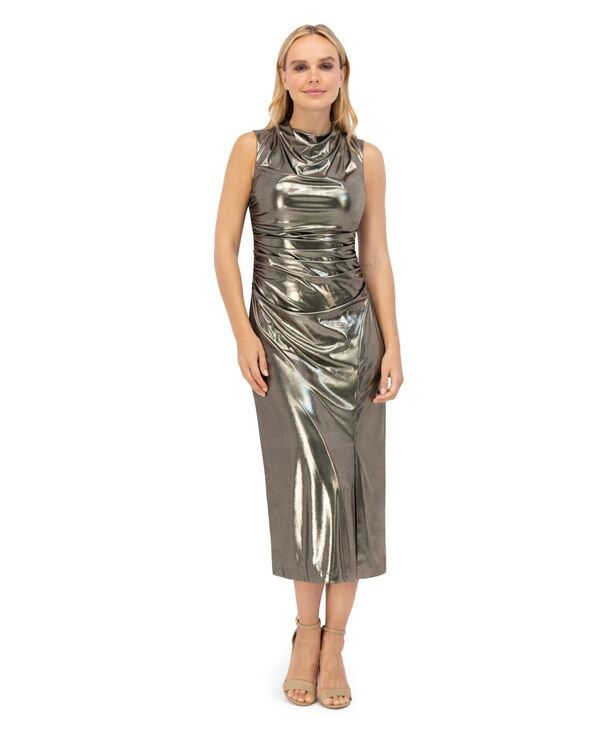 ヴィンスカムート レディース トップス ワンピース ミディワンピース プチ ミディ Vince Camuto Petite Side Ruche Foil Cowl Neck Midi Dress S