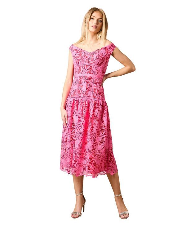 オアシス レディース トップス ワンピース ミディワンピース フラワー柄 ミディ レース フラワー Oasis Womens Floral Lace Off The Shoulder Midi Dre