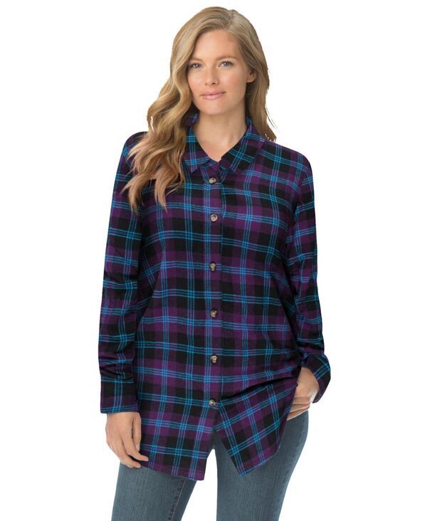 ウーマン ウィズイン レディース トップス シャツ Woman Within Womens Within Classic Flannel Shirt Midnight plum plaid プラム