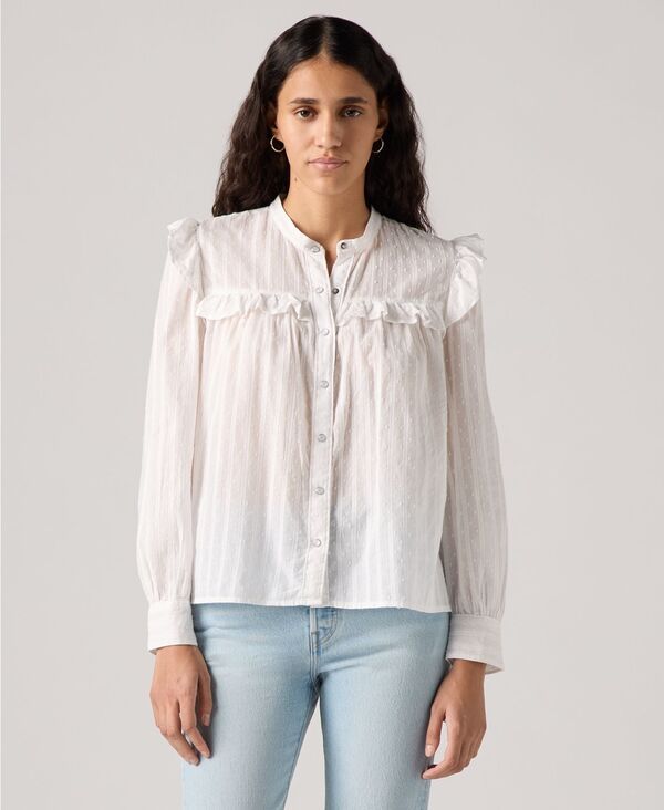 リーバイス レディース トップス シャツ フリル ブラウス Levis Womens Gianna Long Sleeve Ruffle Trim Blouse Bright White ホワイト