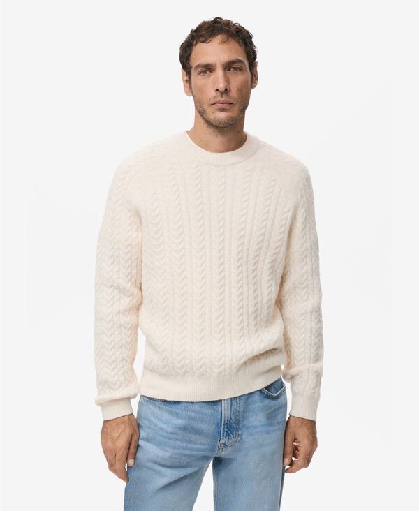 マンゴ メンズ アウター ニット・セーター MANGO Mens Braided Knitted Sweater Ecru エクリュ