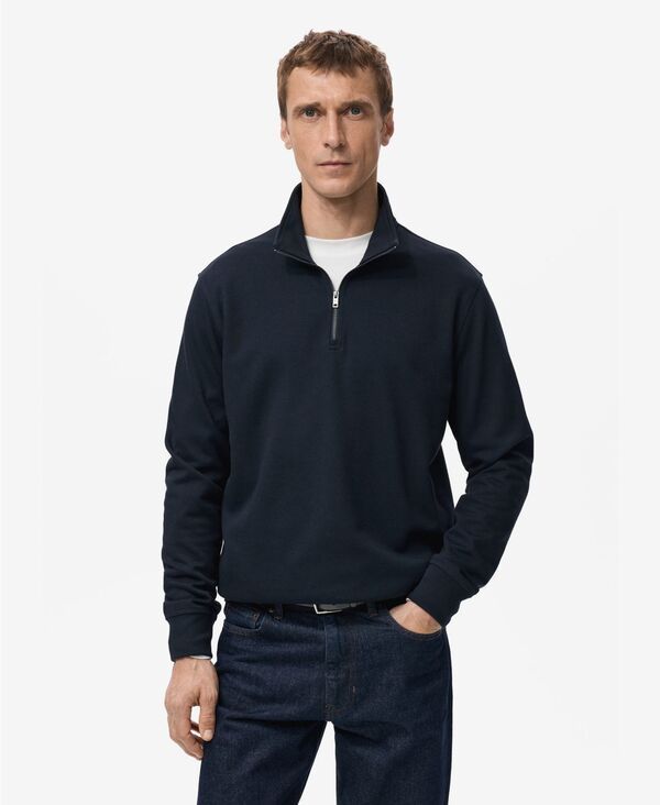 マンゴ メンズ アウター パーカー・スウェット シャツ MANGO Mens RegularFit ZipperNeck Sweatshirt Navy ネイビー