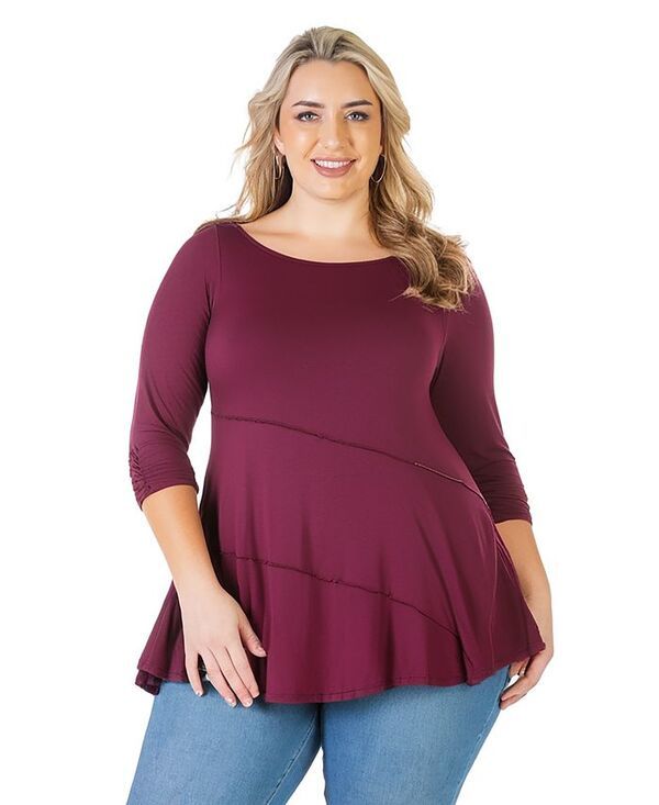 24 セブンコンフォート レディース トップス シャツ プラスサイズ ギャザー 24seven Comfort Apparel Plus Size Ruched Sleeve Swing Tunic