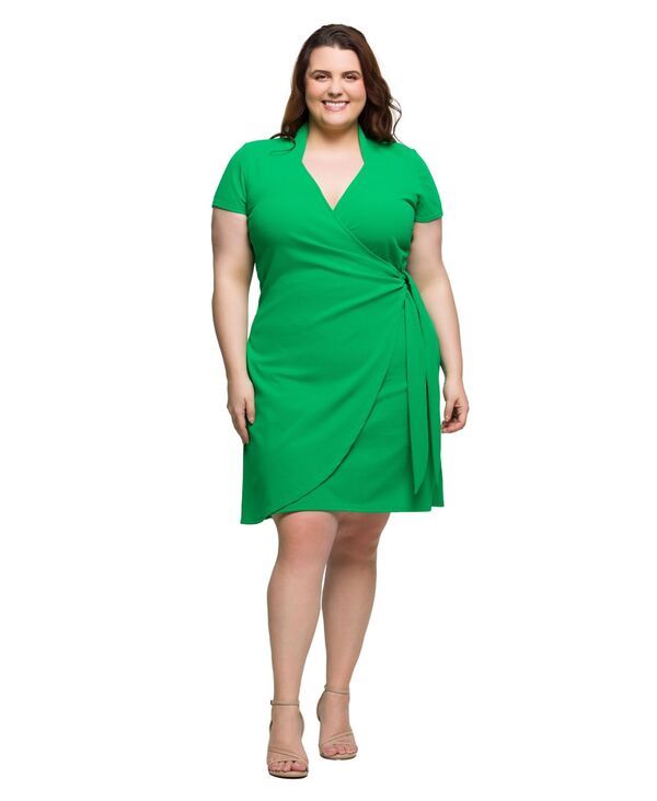 24 セブンコンフォート レディース トップス ワンピース ラップワンピース ひざ丈 プラスサイズ 24seven Comfort Apparel Plus Size Mandarin Collar