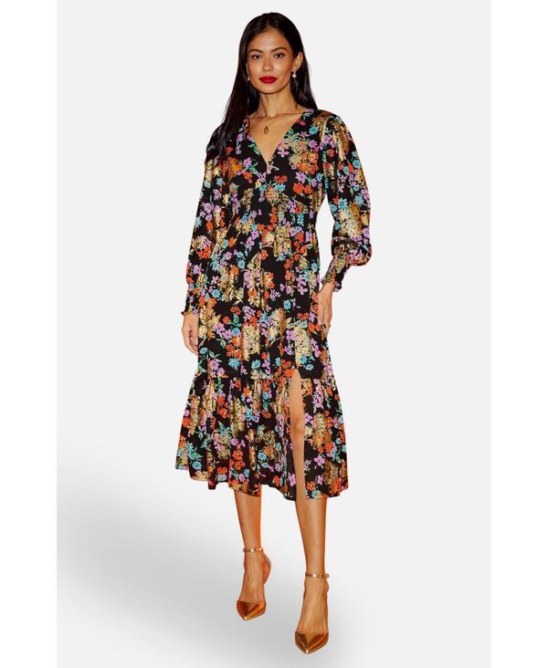 ユミキム レディース トップス ワンピース フラワー柄 ギャザー ミディ フラワー Yumi Womens Floral And Foil Ruched Midi Dress Black ブラック 34,320円