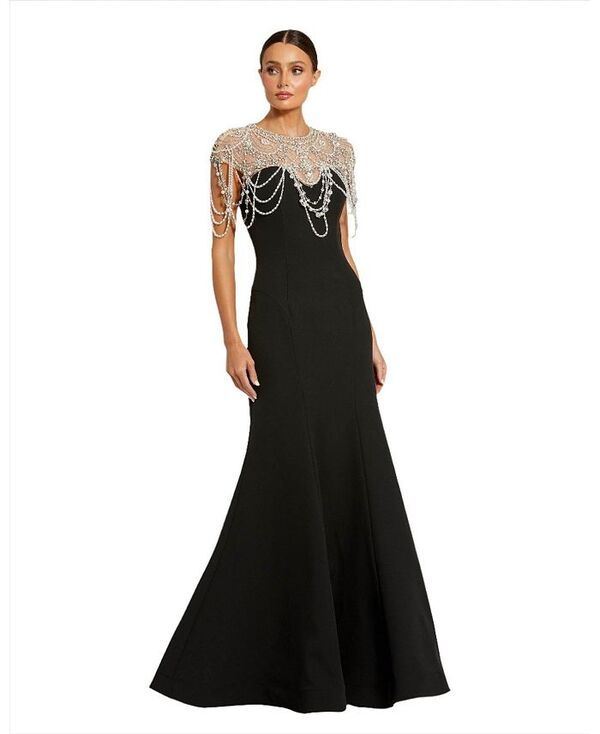 マックダガル レディース トップス ワンピース ドレープ Mac Duggal Womens Draped Pearl Beaded Mermaid Gown Black ブラック