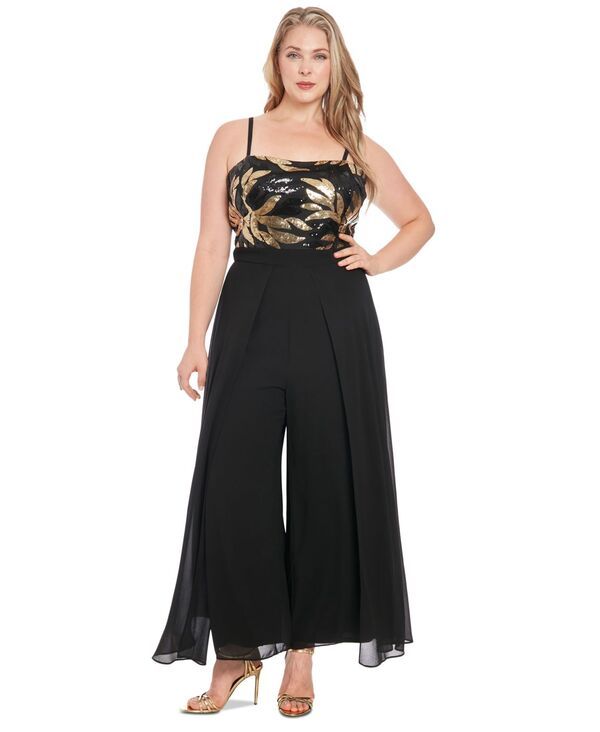 ロンドンタイムス レディース トップス ワンピース プラスサイズ オーバーレイ スパンコール ジャンプスーツ London Times Plusize Sequined Overlay Jumpsui