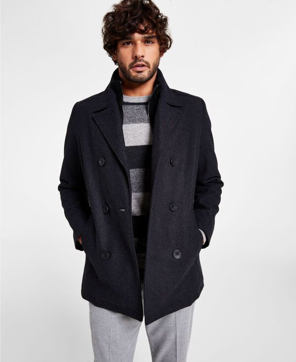 ケネスコール メンズ アウター ジャケット・ブルゾン ウール コート Kenneth Cole Mens Wool Blend Peacoat with Bib Coat Charcoal チャコール