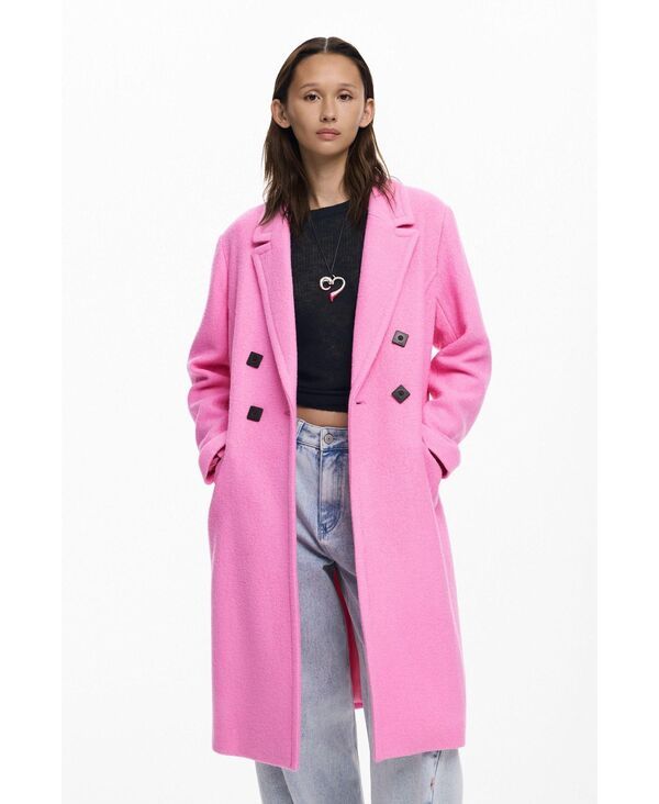 デジグアル レディース アウター ジャケット・ブルゾン コート Desigual Womens Doublebreasted coat with buttons Pink ピンク