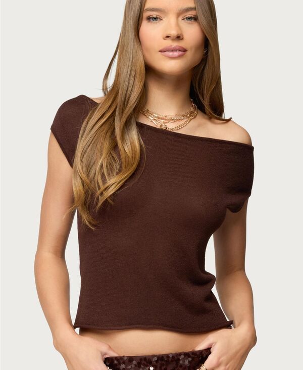 アディクテッド レディース アウター ニット・セーター Edikted Womens Holly Glitter Off Shoulder Top Darkbrown ブラウン 13,075円