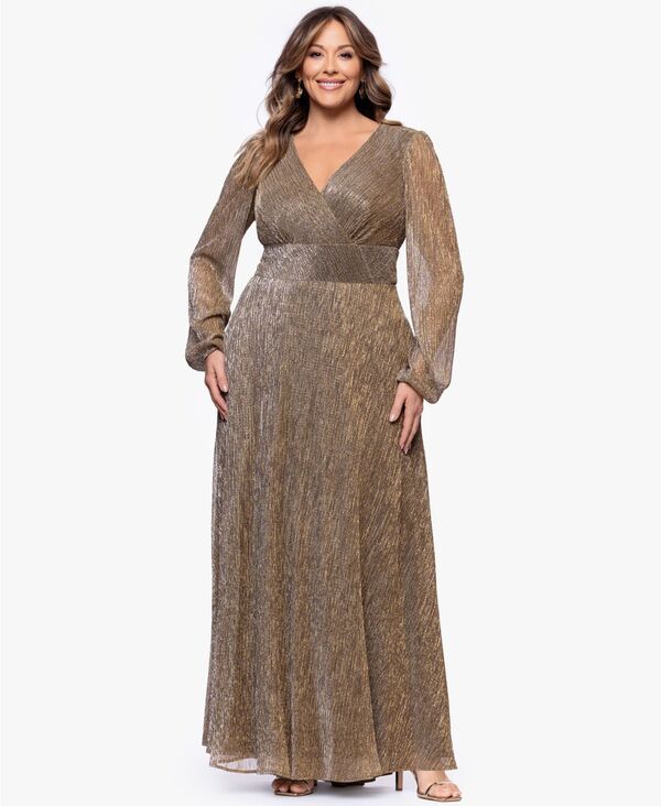 ベッツィアンドアダム レディース トップス ワンピース Vネック A ライン プラスサイズ Betsy Adam Plusize VNeck ALine Long Dress Mocha Gold モ