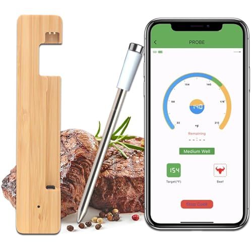 TEZILON スマート 肉温度計 料理 コードレス 通知アラート アプリ遠隔 304ステンレス鋼 セラミック耐熱プローブ 直火対応 IP68防水 充電ベース付き フッド温度計 調理 高精度 クッキング/バーベキュー/オーブン/グリル/スモーカー/エアフラ…