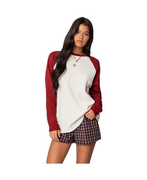 アディクテッド レディース トップス シャツ Edikted Womens Me Time oversized waffle top Burgundy バーガンディ
