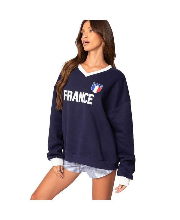 アディクテッド レディース アウター パーカー・スウェット スウェット シャツ Edikted Womens Italy oversized sweatshirt Navy ネイビー