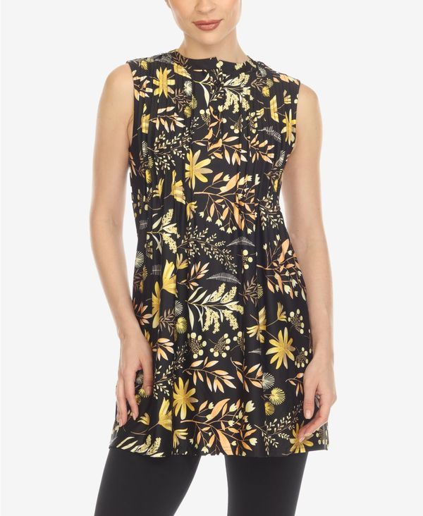 ホワイトマーク レディース トップス シャツ フラワー柄 ノースリーブ フラワー White Mark Womens Floral Sleeveless Tunic Top Black ブラック