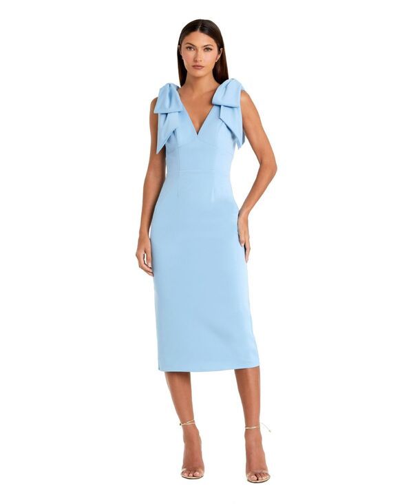 マックダガル レディース トップス ワンピース Vネック ミディ Mac Duggal Womens VNeck Bow Shoulder Sheath Midi Dress Powder blue