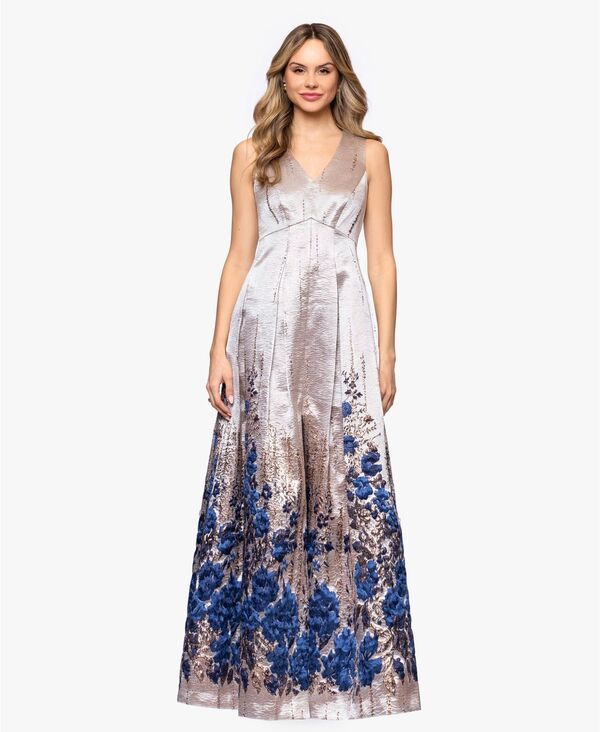 ベッツィアンドアダム レディース トップス ワンピース A ライン プチ プリント Betsy Adam Petite Printed ALine Long Dress Champagne Blue