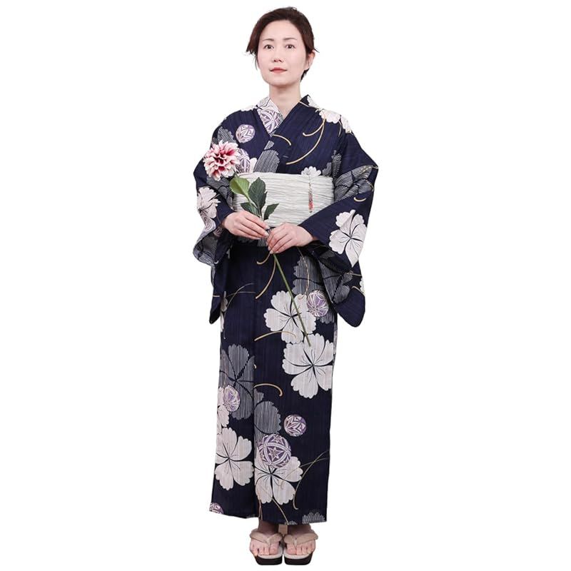 [京都きもの友禅] 浴衣 レディース 2点セット (綿100% 浴衣・兵児帯) 夏祭り 花火大会 花柄 フリーサイズ ゆかた 夏 着物 女性 (ネイビー 毬) 11,991円