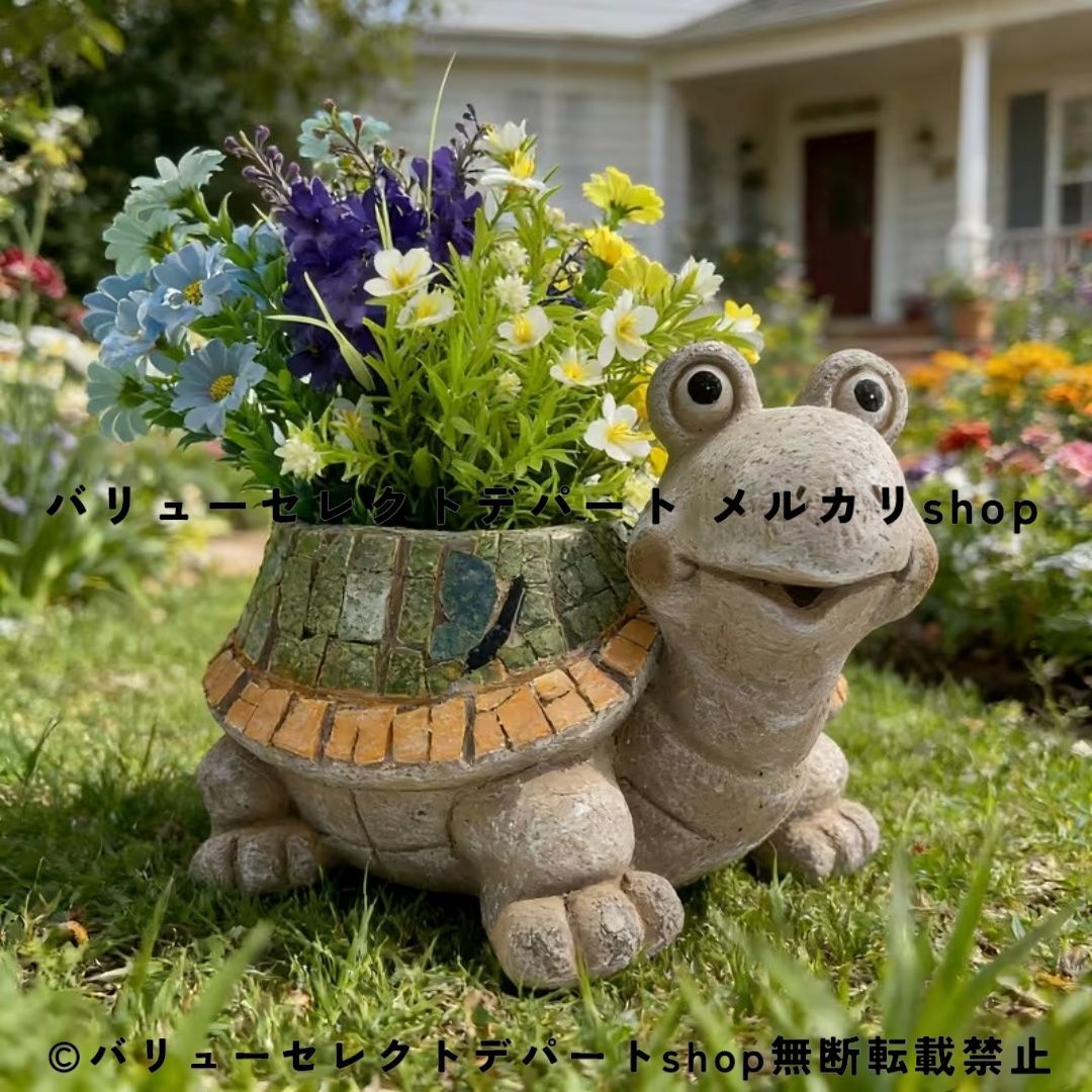 カメ 植木鉢 亀 プランター ガーデンオブジェ タイル柄 フラワーポット 多肉植物 観葉植物 レジン風 屋外 ガーデニング 庭 テラス バルコニー ポーチ 中庭 通路 エクステリア ガーデン雑貨 アニマルオーナメント 動物オブジェ おしゃれ かわいい