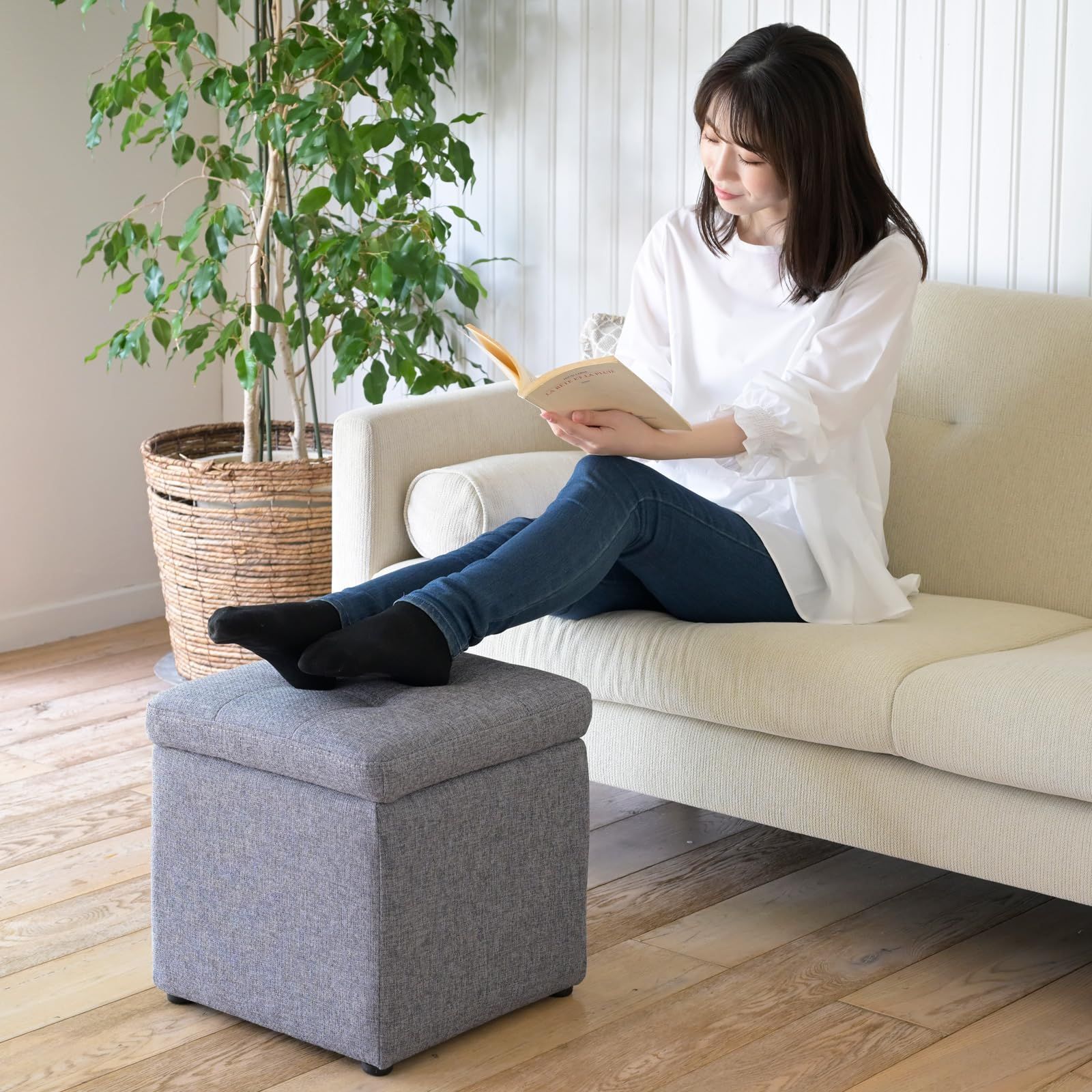 山善(YAMAZEN) 収納スツール シングル 収納ボックス オットマン 椅子 収納 幅37×奥行37×高さ37? 完成品 グレー FBS-S(GY)Fｍａ