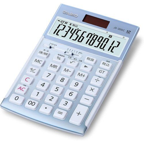 カシオ 本格実務電卓 12桁 日数&時間計算 ジャストタイプ ブルー JS-20DC-BU-N グリーン購入法適合 エコマーク認定