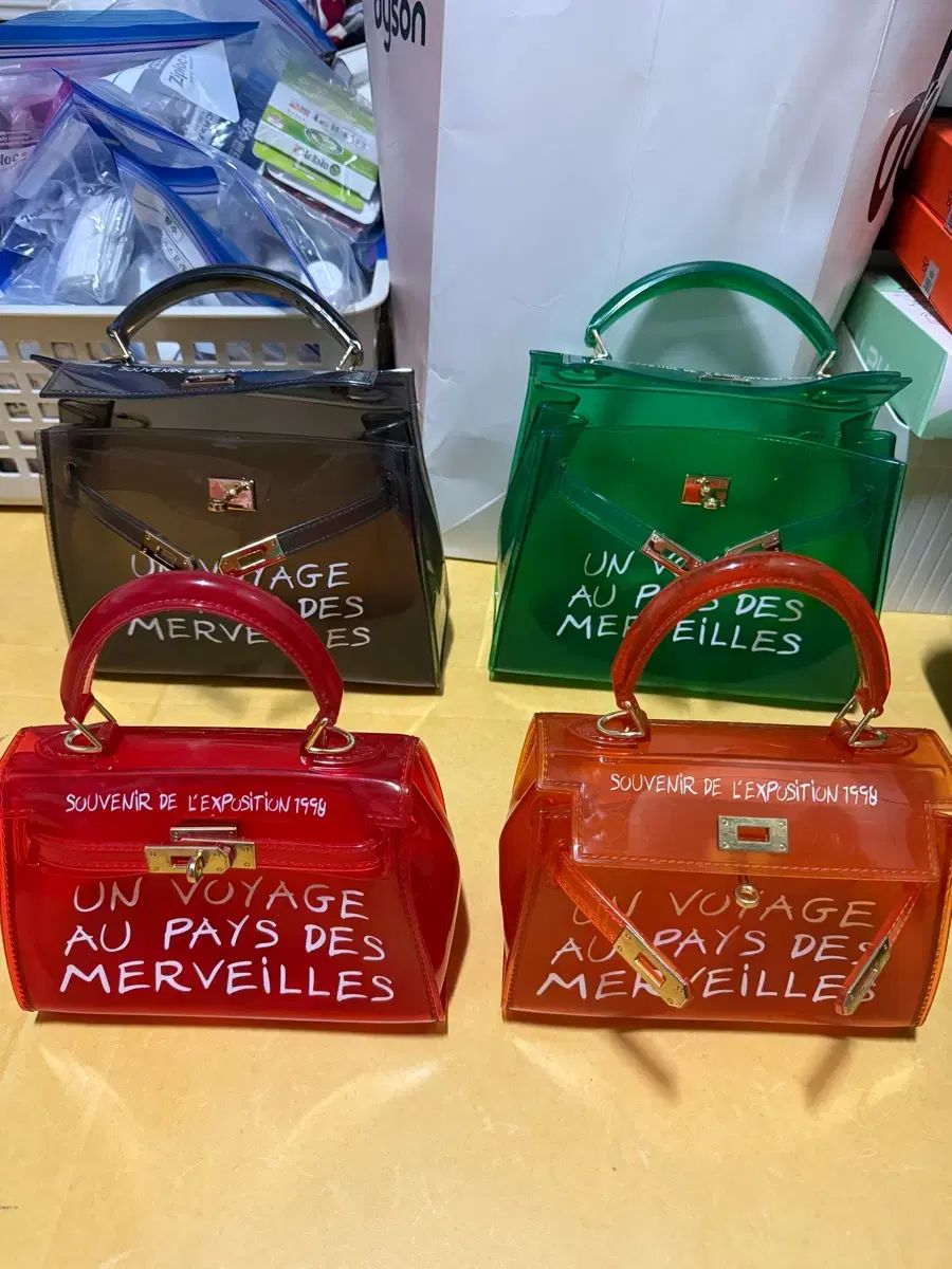 クリア ケリーバッグ オレンジ/レッド/グリーン/ブラック 新品