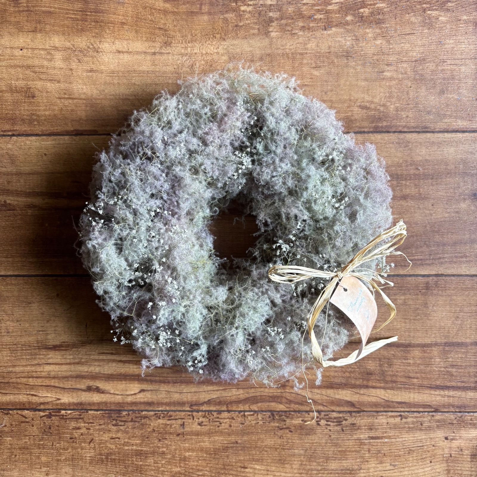 スモークツリー の大きい三日月リース　かすみ草　ドライフラワー スモークツリー カスミソウ リース M 21×22cm ＊ ふわふわ リース