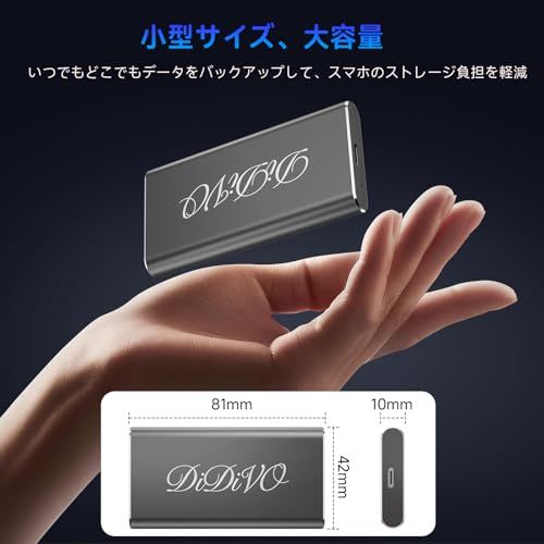 外付けSSD 2TB、最大460MB/s・USB-C/A 2 in 1ケーブル＆ストラップ付属