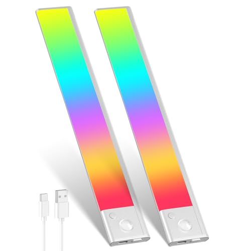 人感センサーライト LEDセンサーライト 40cm バーライト カラフル＆昼白色 無段階調光 Type-C 充電式ライト 階段ライト 120° 3M誘導距離 屋内 マグネット 配線工事不要 超薄型設計 省エネ 高感度 間接照明 寝室 廊下 階段 玄関 国内発送