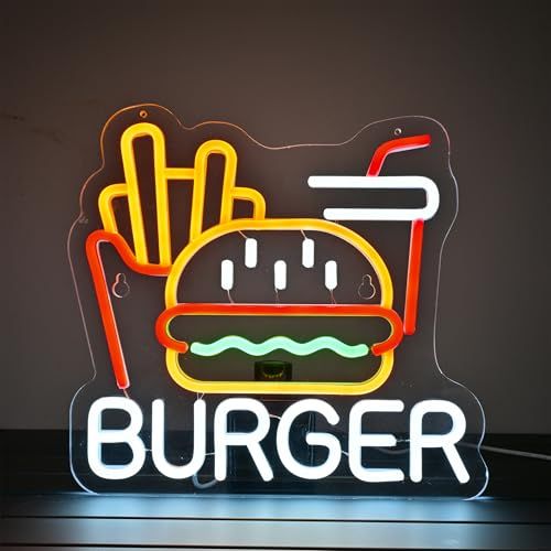 CNBEYOUNG BURGER ネオンサイン ハンバーガー 洋食店ネオンライト標識看板 店舗インテリア レストラン バー カフェ ハンバーグ ステーキ屋 居酒屋 飲食店 喫茶店用サイン パーティー装飾 イベント飾り 多階段調光可 LED ネオン管ラ 国内発送