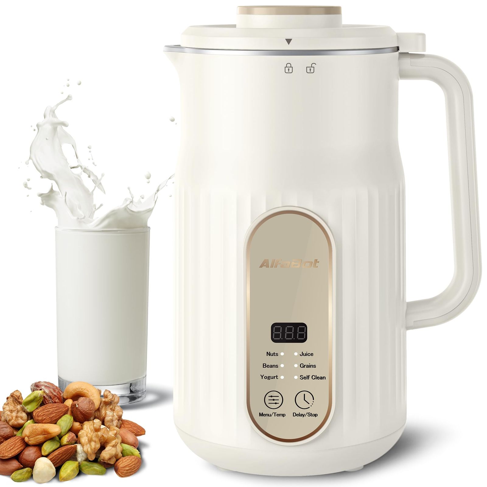 AlfaBot 豆乳メーカー 多機能ジューサー 1000ml 大容量豆乳メーカー 豆乳マシーン 全自動 遅延設定 セルフクリーニング機能付き 乾燥豆OK★m 41380536