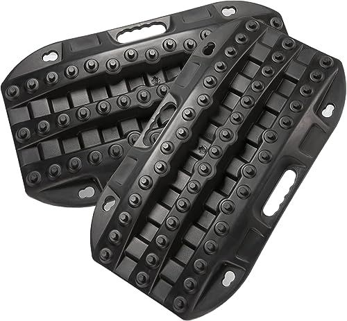 ★新品★オフロードトラクションボード、ジープマッド、サンド、スノートラクションラダー用の2個のリカバリートラックトラクションマット-ブラックタイヤトラクションツール b41b8c59