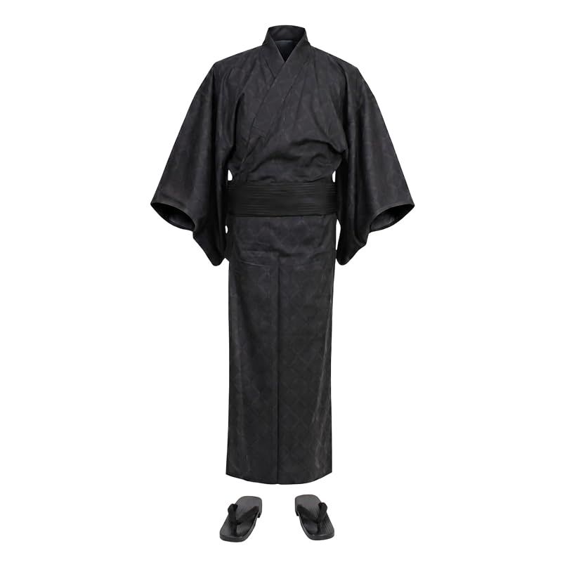 8(eight) (エイト) 和柄 総柄 浴衣 3点セット メンズ 浴衣 帯 下駄 コットン 七宝ネイビーLL