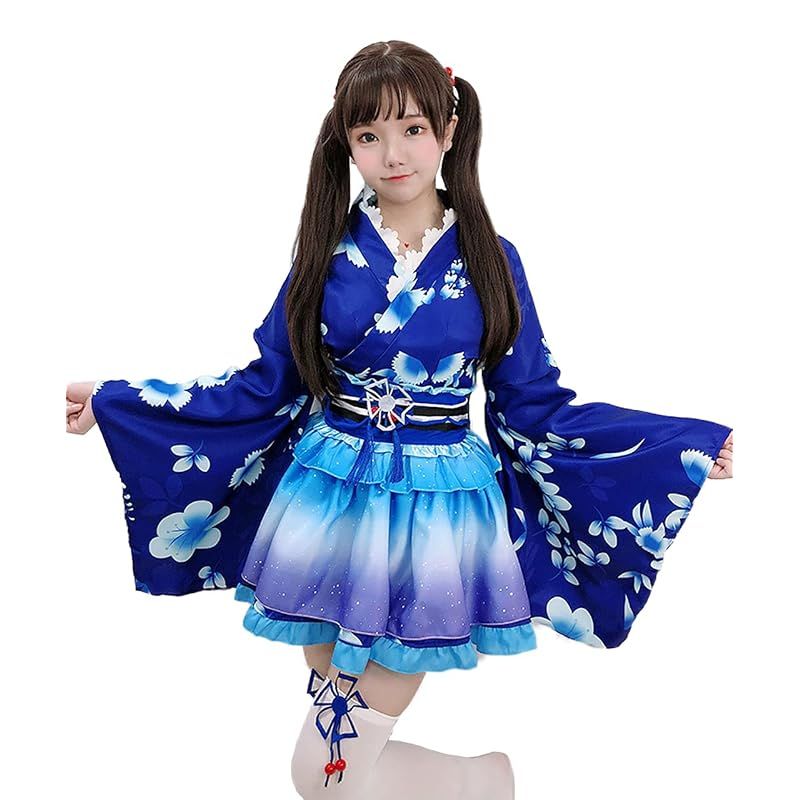 [milky time] 浴衣 和風 ミニスカ 可愛い コスプレ ハロウィン コスチューム セット 夏祭り 花魁 (ブルー) 7,326円