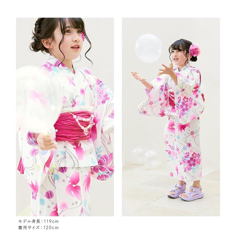 [アリサナ] 浴衣 ２Way こども 女の子 セパレート 子供 120 130 140 150 160 (上衣・ワンピース・兵児帯の3点セット) 金魚ミント 160cm｜詳細画像