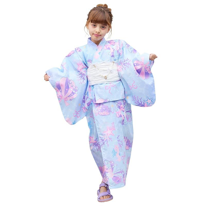 [アリサナ] 浴衣 ２Way こども 女の子 セパレート 子供 120 130 140 150 160 (上衣・ワンピース・兵児帯の3点セット) 貝がらブルー 140cm 8,379円