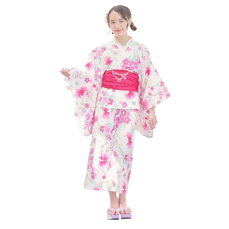 [アリサナ] 浴衣 ２Way こども 女の子 セパレート 子供 120 130 140 150 160 (上衣・ワンピース・兵児帯の3点セット) 金魚ホワイト 150cm
