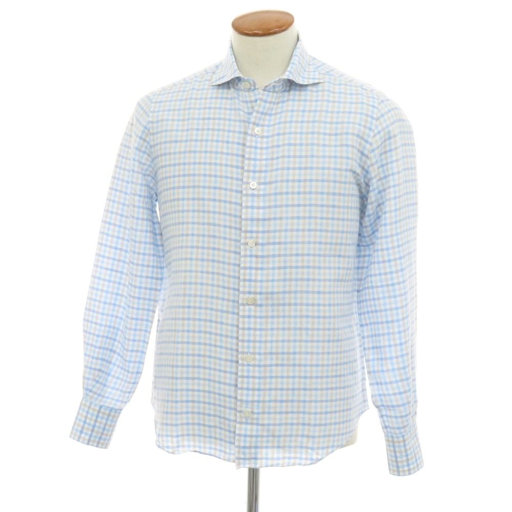【バーニーズニューヨーク別注】フィナモレ ホリゾンタルカラーシャツ 小紋柄 S 中古】フィナモレ Finamore BARNEYS NEW YORK別注 コットンリネン