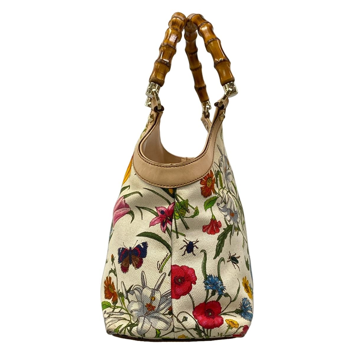 GUCCI(グッチ) ハンドバッグ美品 フローラ,バンブー 137395 白×マルチ レザー