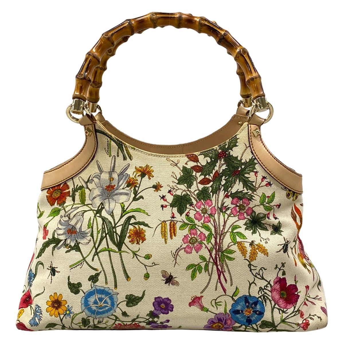 GUCCI(グッチ) ハンドバッグ美品 フローラ,バンブー 137395 白×マルチ レザー
