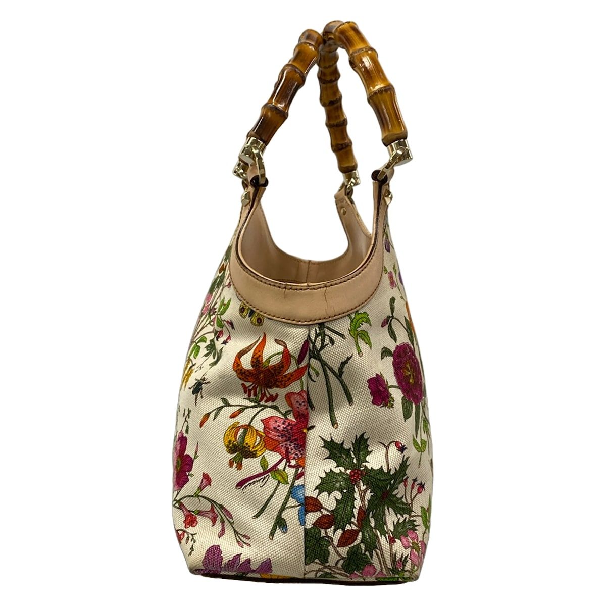 GUCCI(グッチ) ハンドバッグ美品 フローラ,バンブー 137395 白×マルチ レザー
